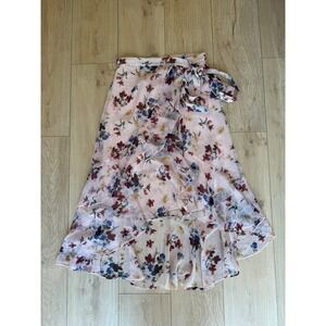 Chelsea & Violet Blush Pink Floral Ruffle Wrap Skirt Chiffon Tie Waist Women's S